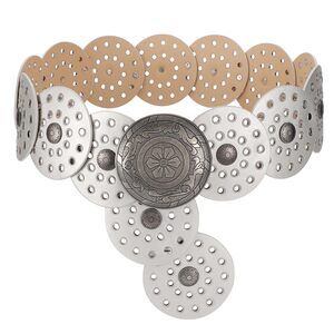 3251 Women's Boho Disc Belt Wide Western Leather Belt Vintage Concho Waist